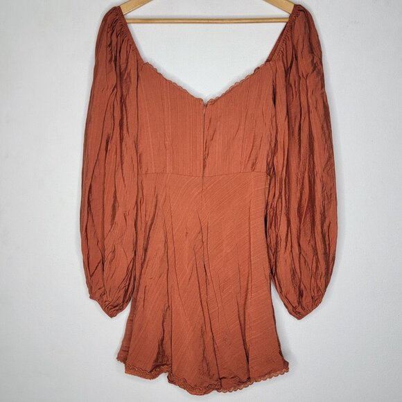 Hello Molly Medium Coming Of Age Mini Dress Rust Orange Long Sleeve V-Neck - Picture 2 of 8
